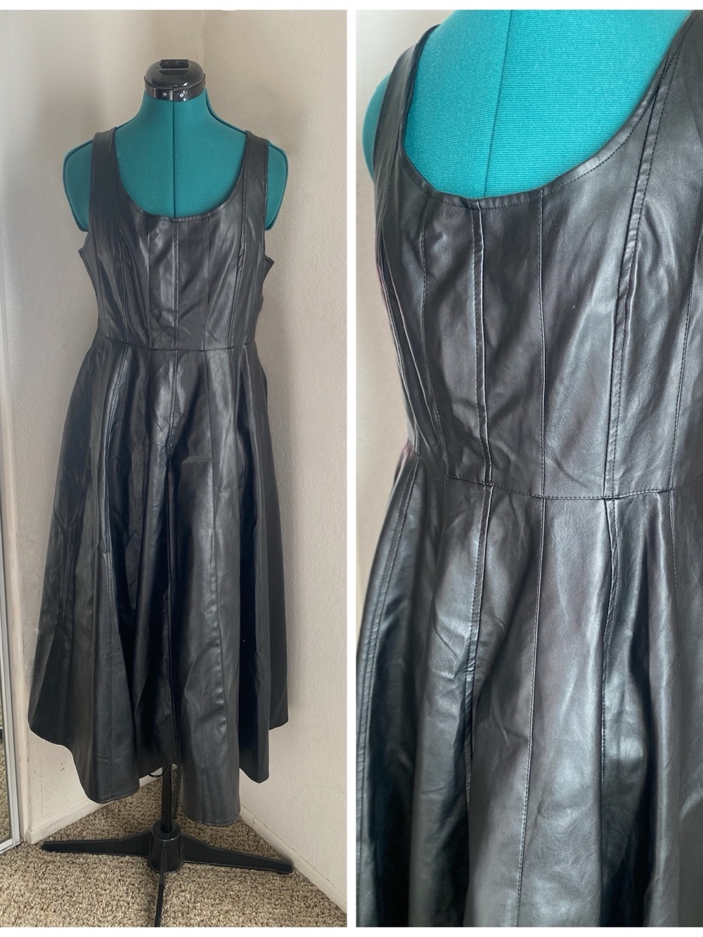 Nerazzurri Sleeveless Black Faux Leather Maxi Dress Size M
